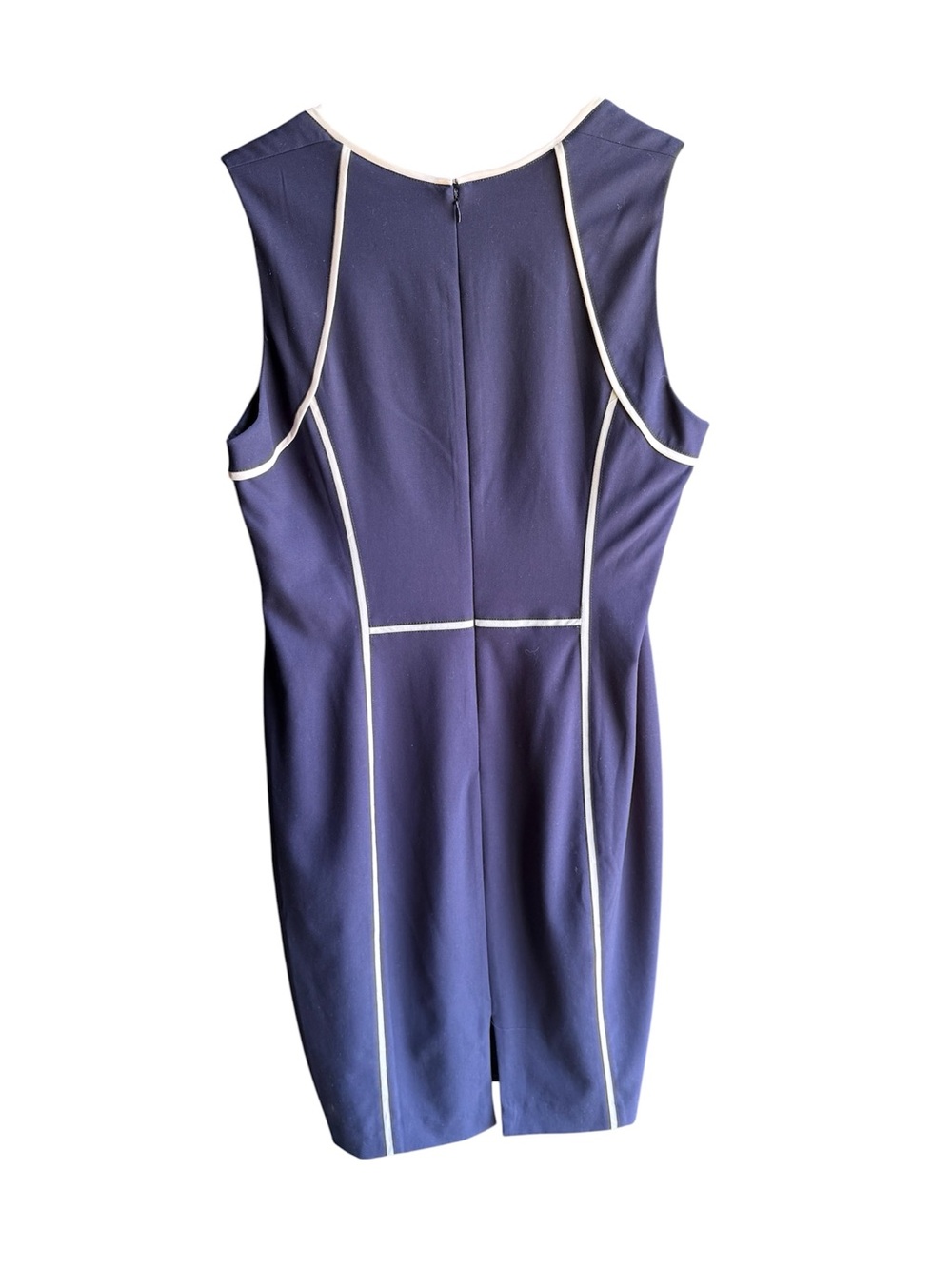 White House Black Market sleeveless sheath dress in officer blue with white trim - Picture 2 of 10
